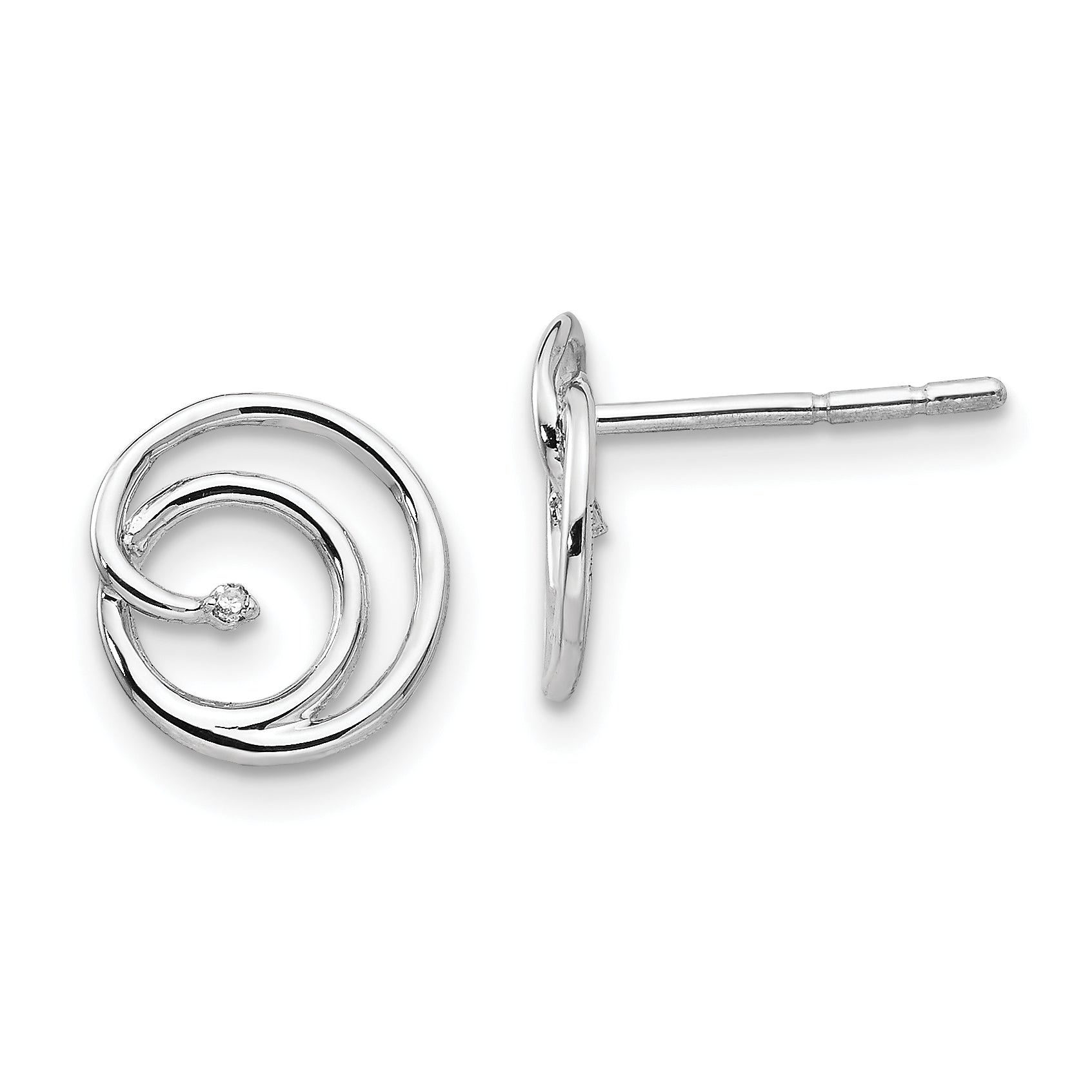 White Ice Sterling Silver Rhodium-plated Diamond Swirl Post Earrings Main image