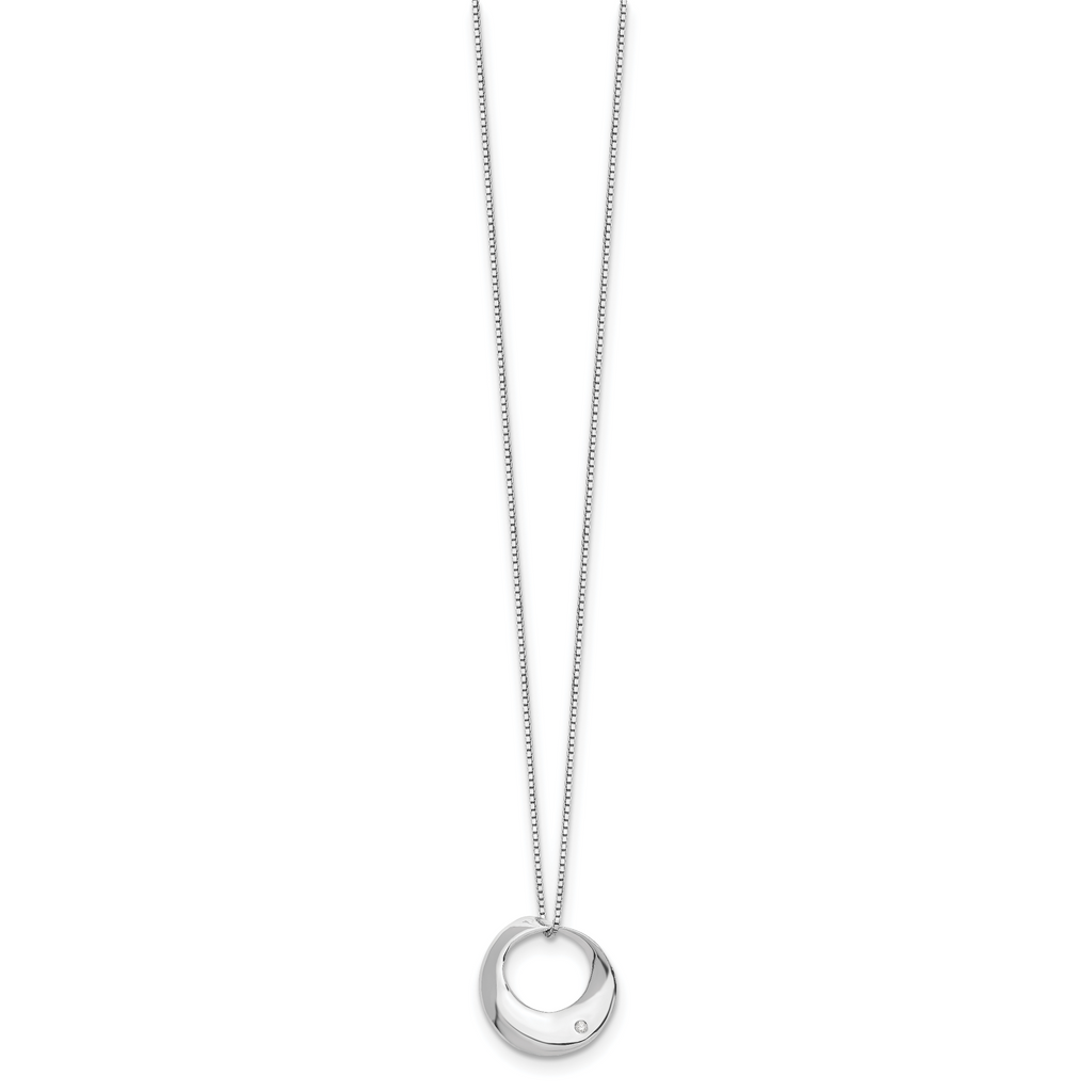 Sophia Jewelers Sterling Silver Diamond Circle Necklace with Polished Rhodium Finish