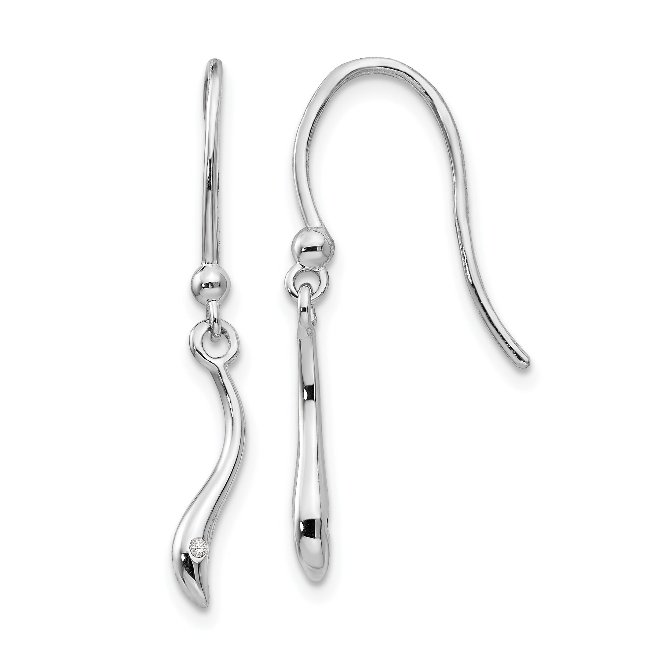 White Ice Sterling Silver Rhodium-plated Swirl Diamond Shepherd Hook Dangle Earrings