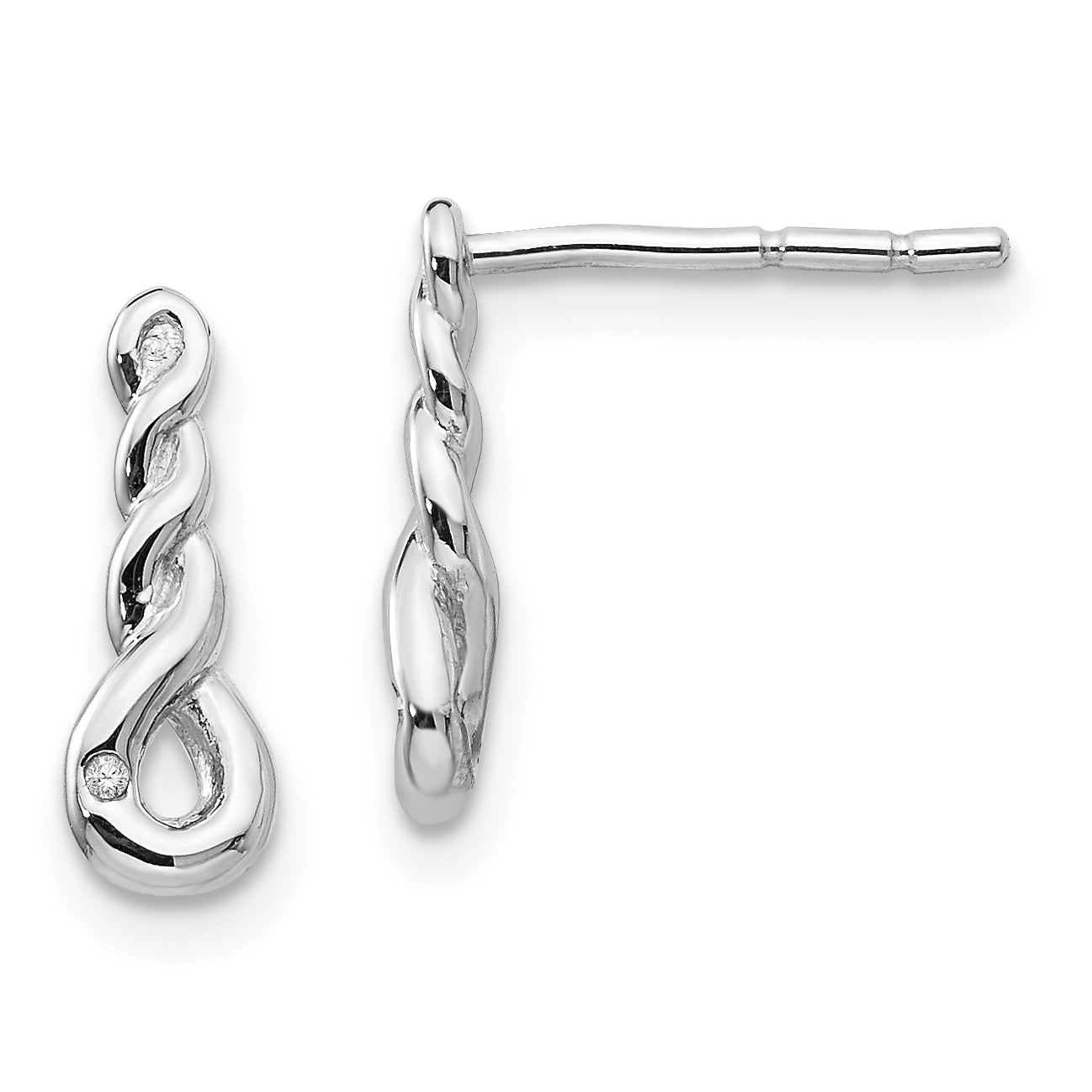 White Ice Sterling Silver Rhodium-plated Twisted Diamond Post Dangle Earrings Main image
