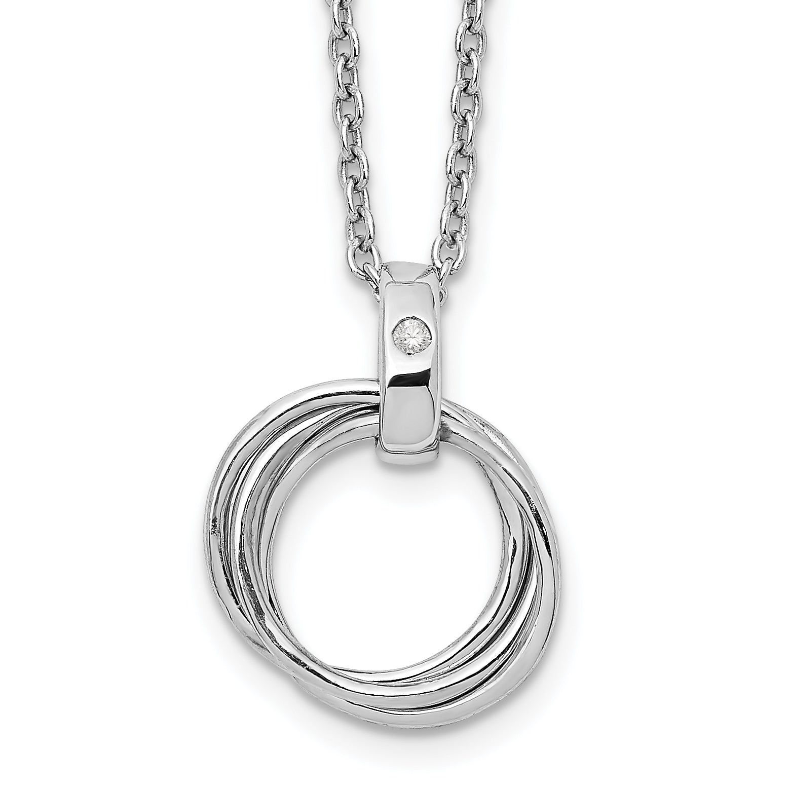 White Ice Sterling Silver Rhodium-plated 18 Inch Diamond Three Ring Necklace with 2 Inch Extender Main image