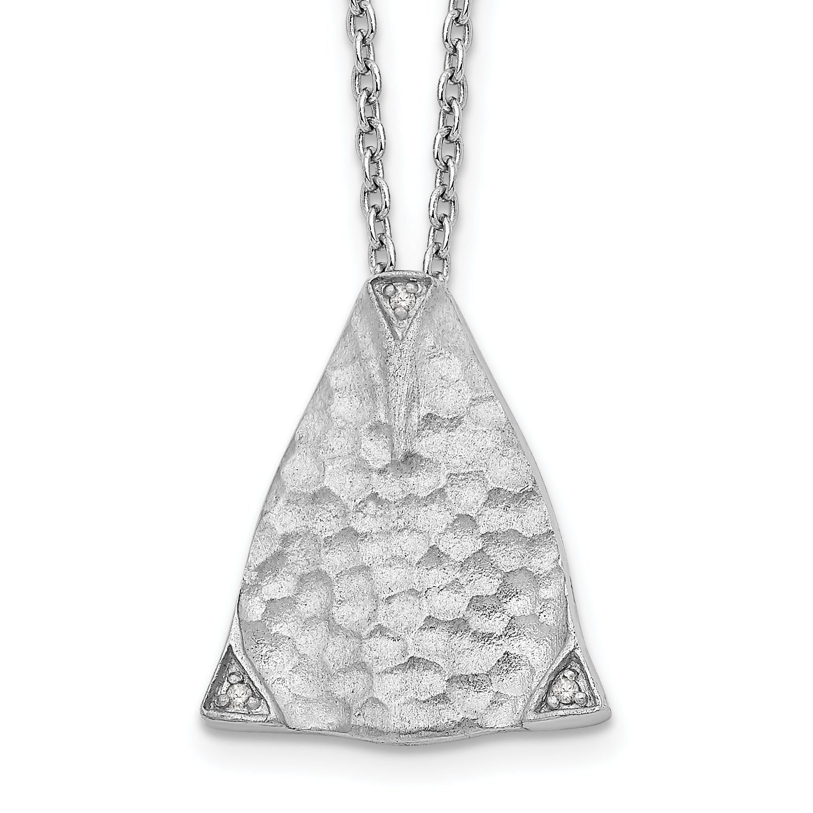 White Ice Sterling Silver Rhodium-plated 18 Inch Textured Polished and Satin Triangle Diamond Necklace with 2 Inch Extender Main image
