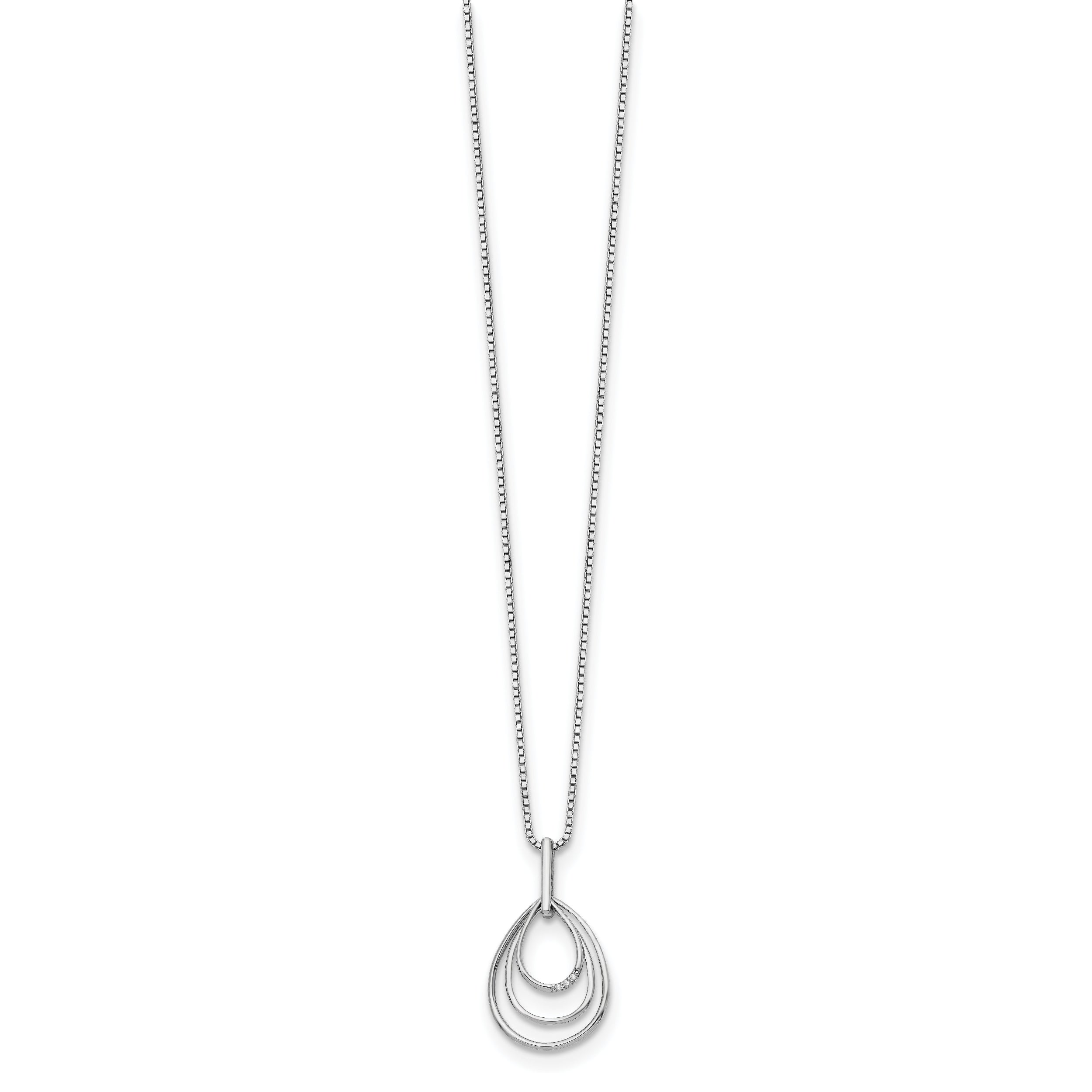 Sterling Silver Diamond Teardrop Necklace with Rhodium Plating