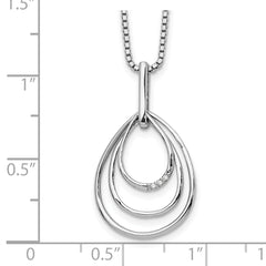 Sterling Silver Diamond Teardrop Necklace with Rhodium Plating
