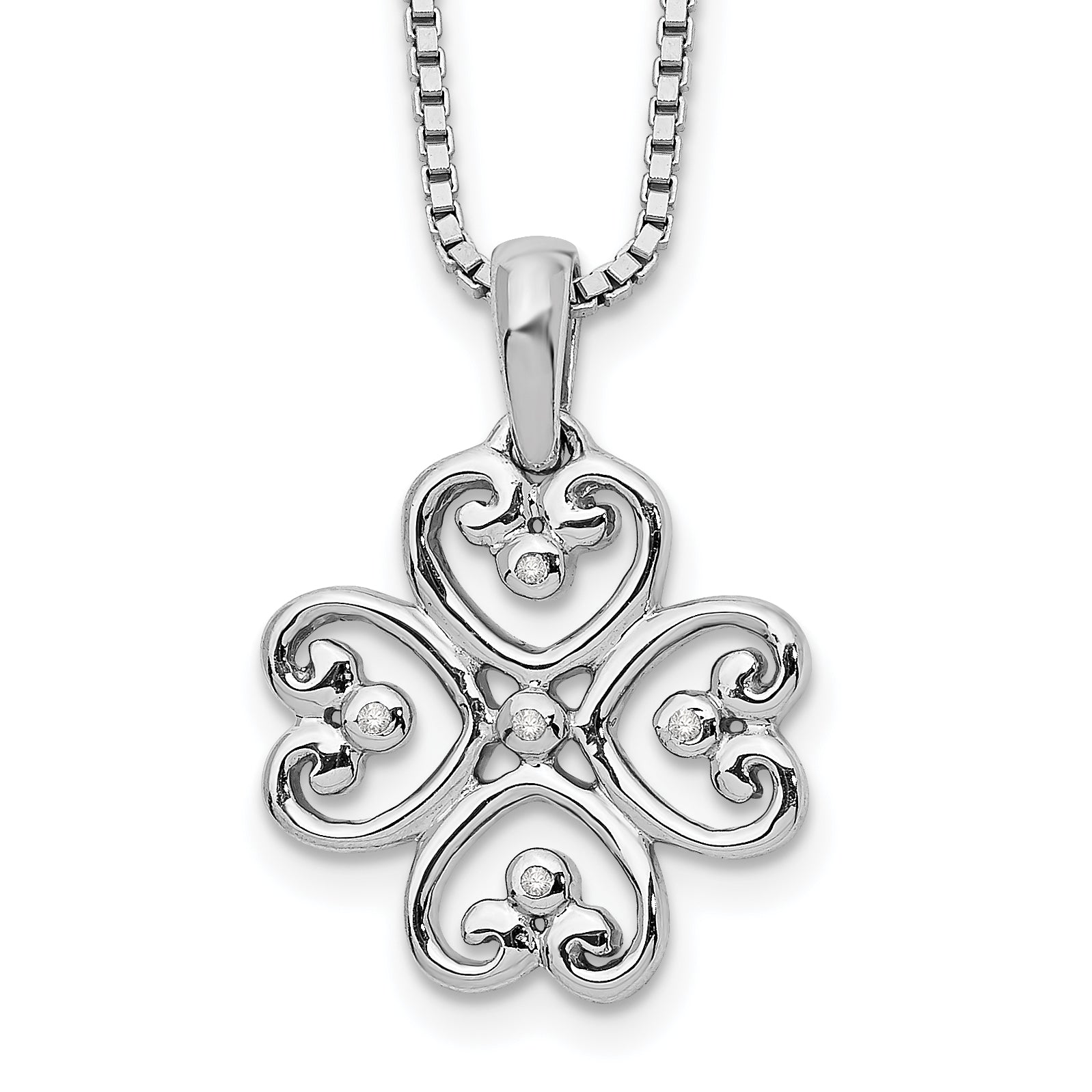 White Ice Sterling Silver Rhodium-plated 18 Inch Diamond 4 Heart Necklace with 2 Inch Extender Main image