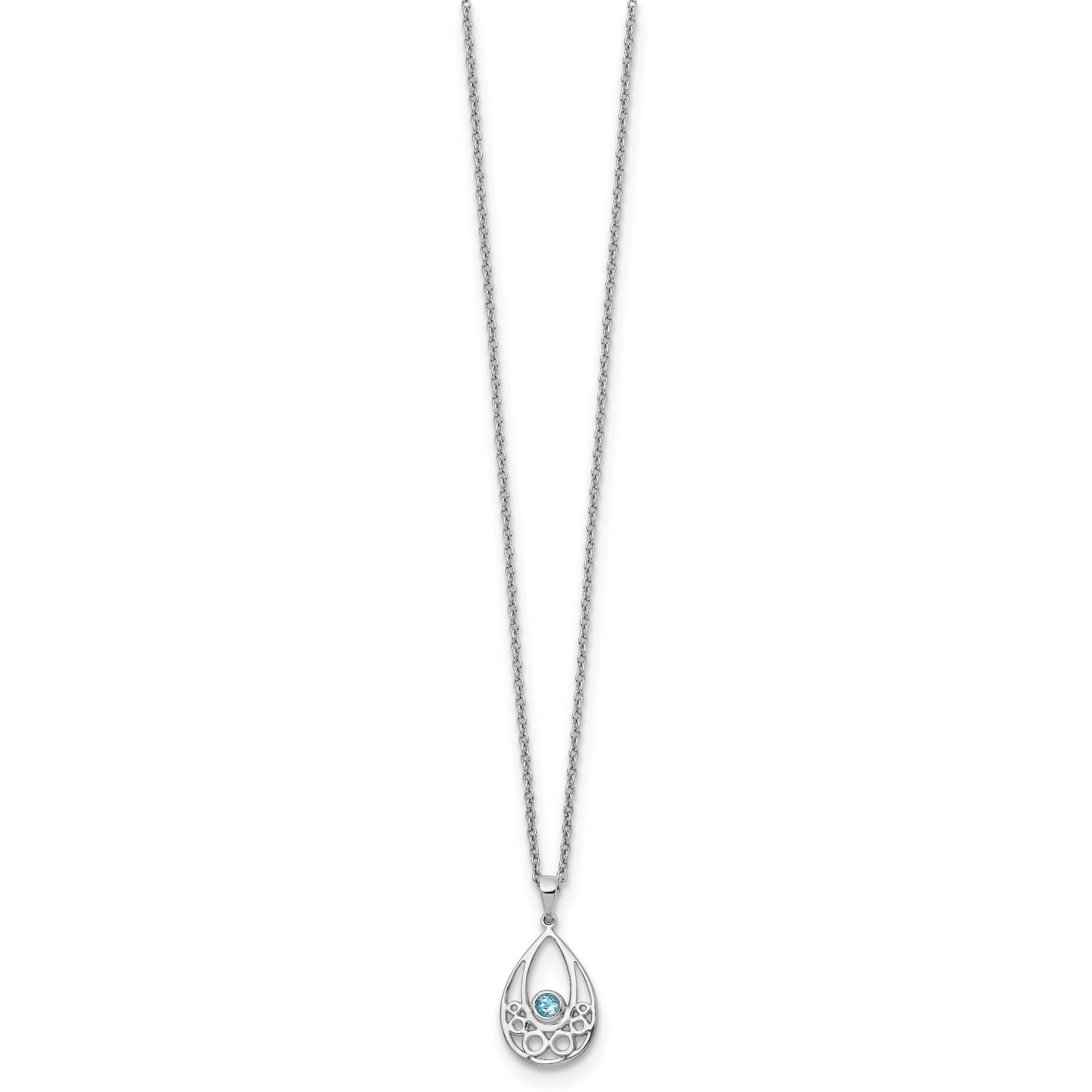 Sterling Silver Blue Topaz Necklace with Rhodium Finish and Extender Secondary image