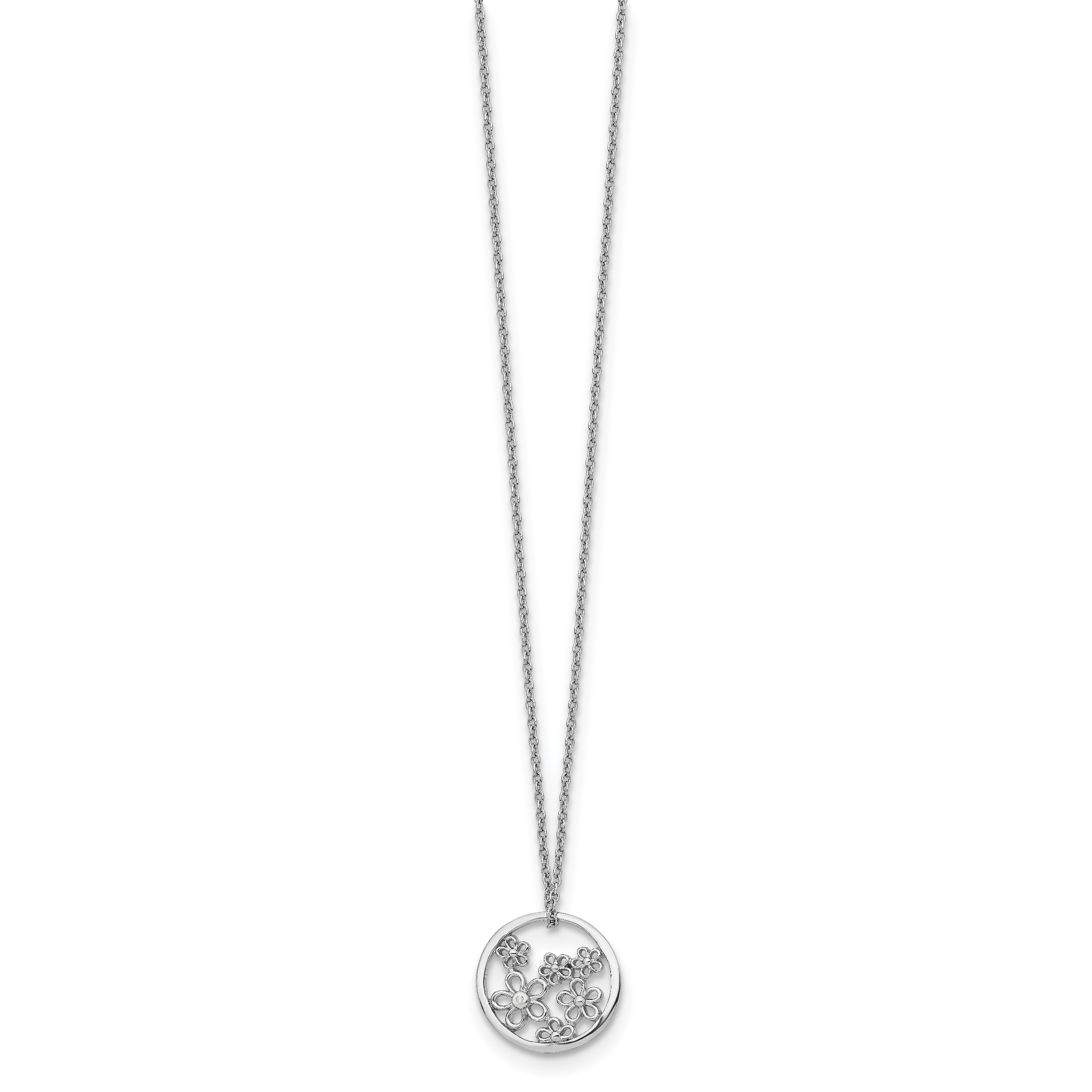 Sterling Silver Diamond Flower Necklace with 18-20 Inch Rhodium Chain Secondary image