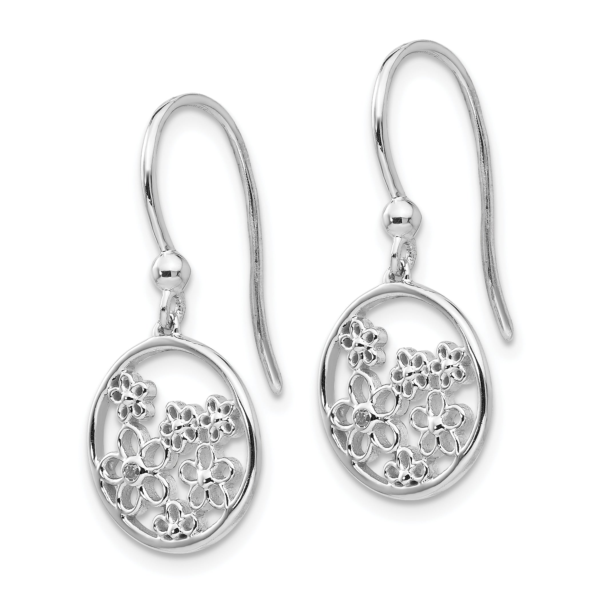 Sterling Silver Diamond Flower Dangle Earrings with Rhodium Finish Secondary image