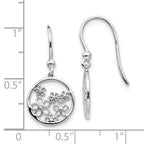 Sterling Silver Diamond Flower Dangle Earrings with Rhodium Finish