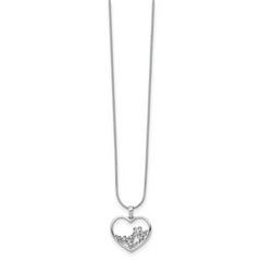 Sterling Silver Diamond Heart Necklace with Flower Elegance and Rhodium Finish