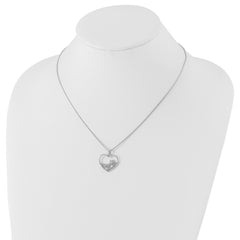 Sterling Silver Diamond Heart Necklace with Flower Elegance and Rhodium Finish