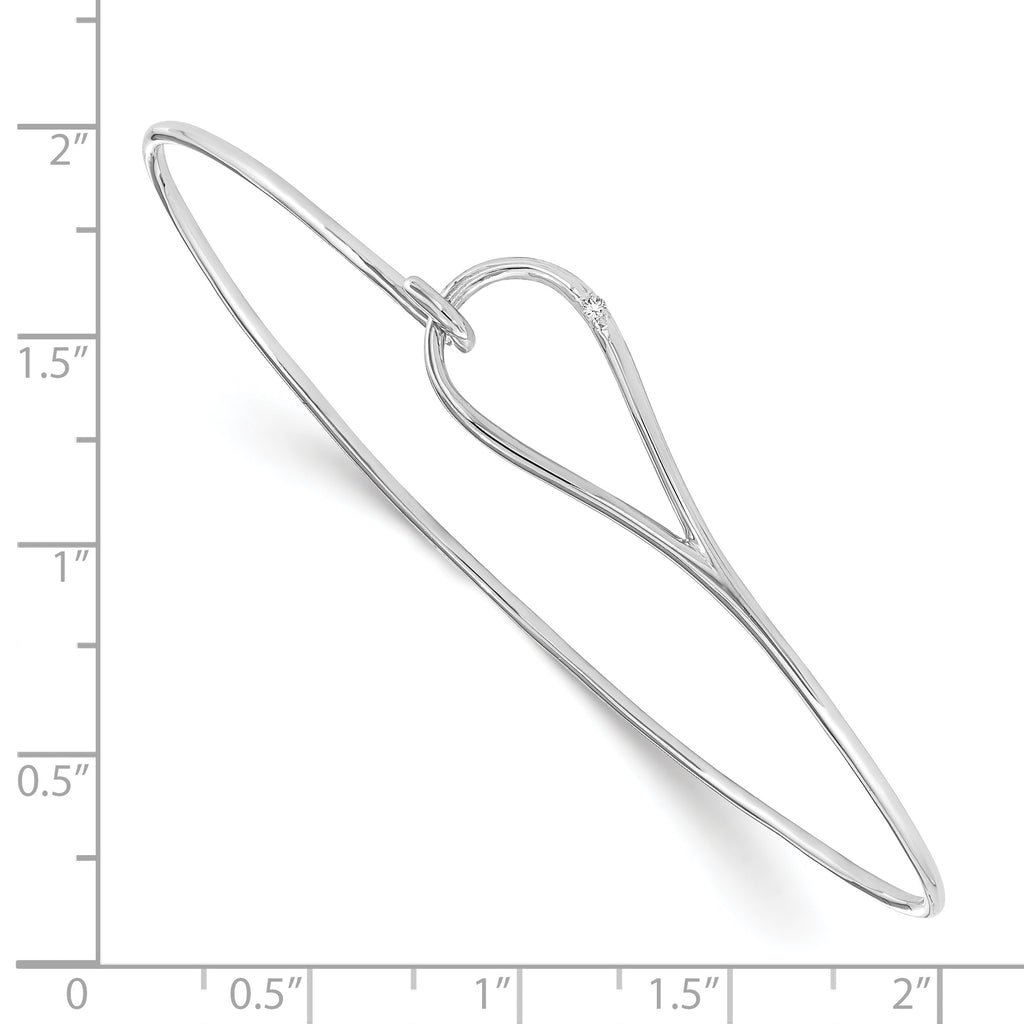 White Ice Sterling Silver Diamond Bangle with Elegant Rhodium-Plated Finish