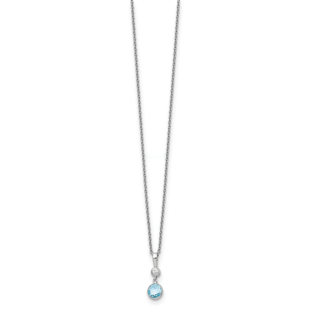 Sophia Jewelers Sterling Silver Blue Topaz and Diamond Necklace Gift Ready