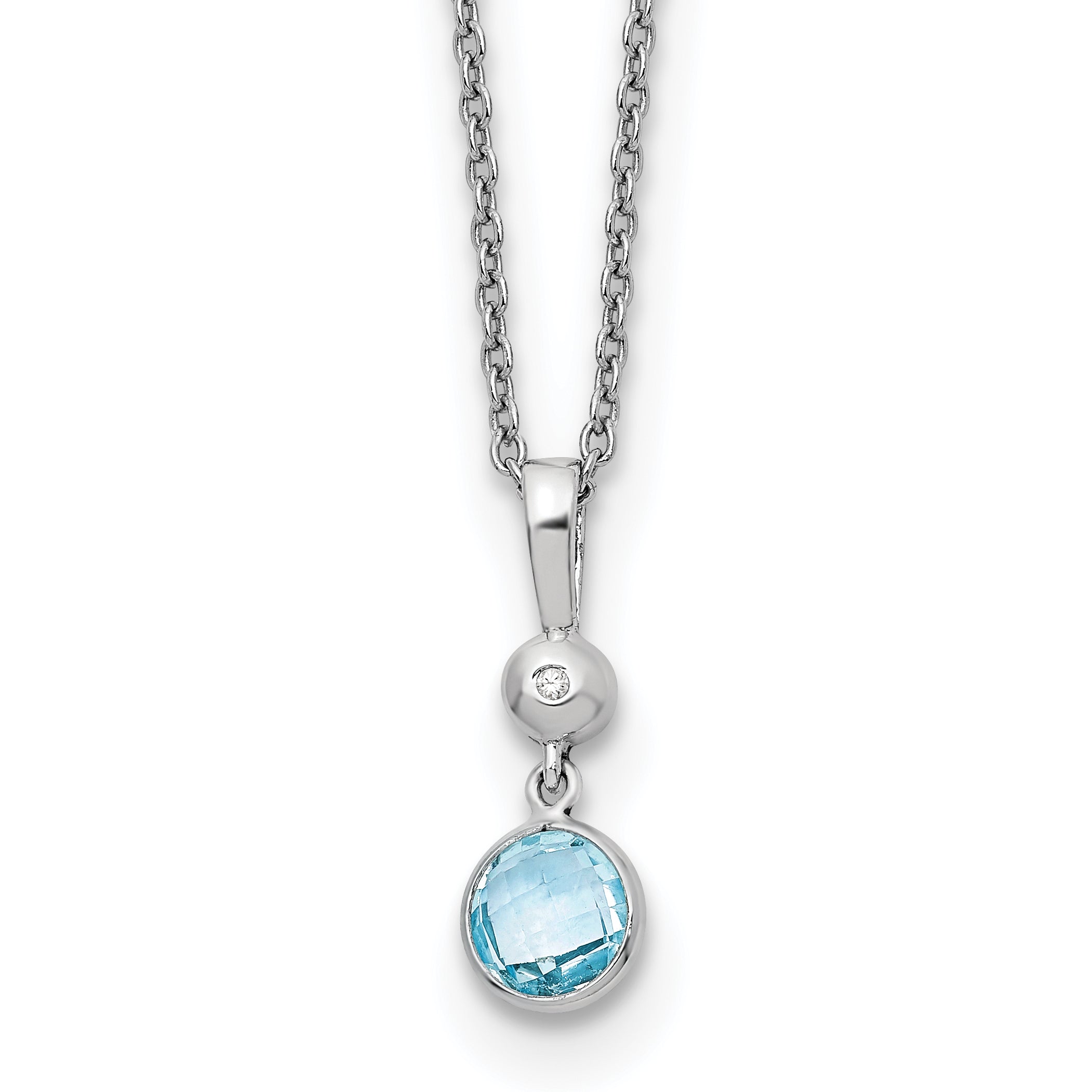 White Ice Sterling Silver Rhodium-plated 18 Inch Blue Topaz and Diamond Necklace with 2 Inch Extender Main image