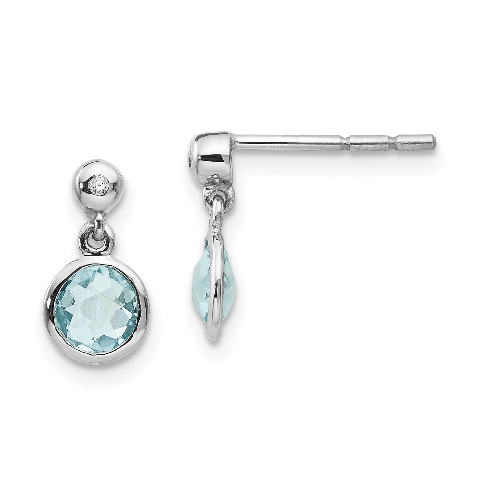 White Ice Sterling Silver Rhodium-plated Blue Topaz And Diamond Post Dangle Teardrop Earrings Main image