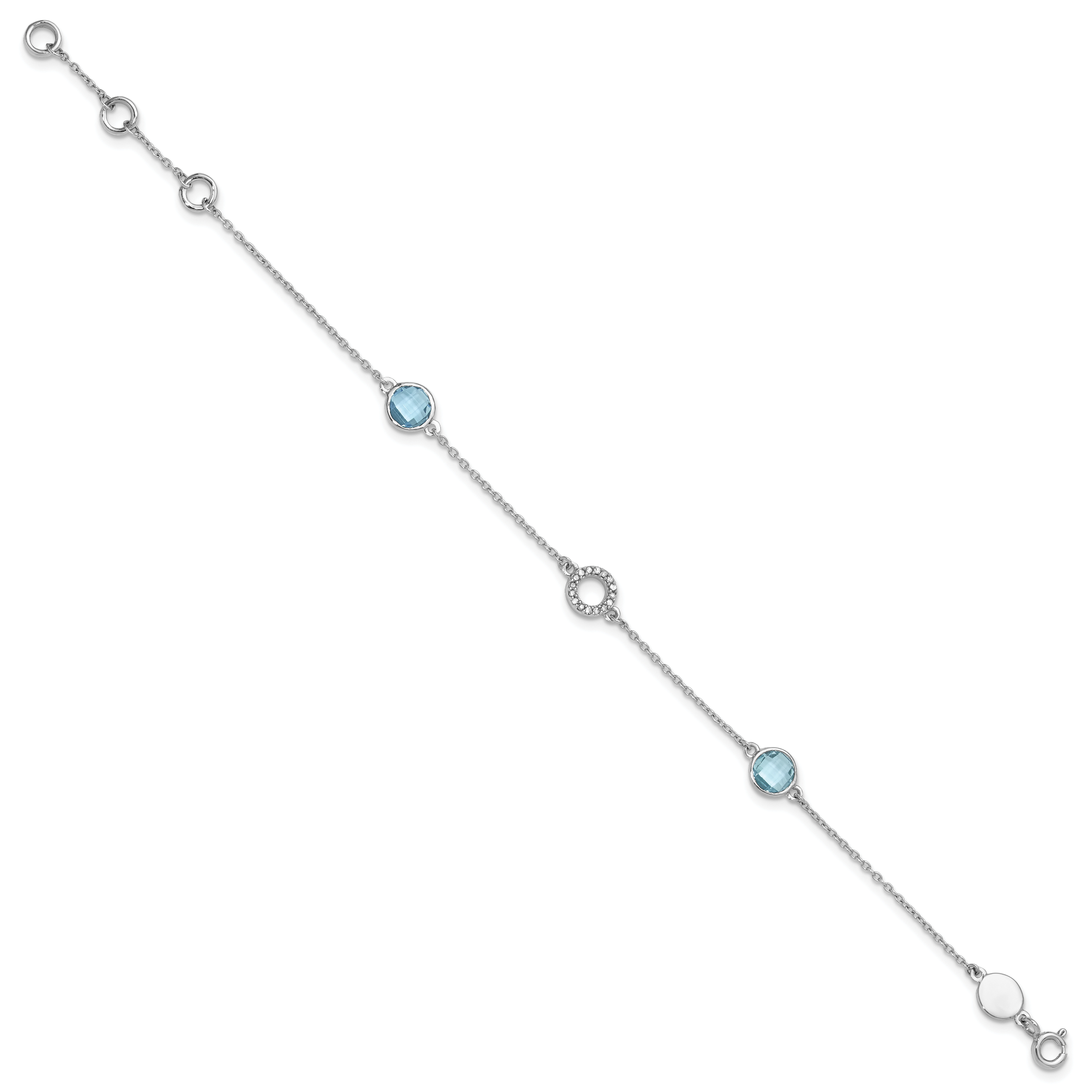 White Ice Sterling Silver Rhodium-plated 7.25 Inch Blue Topaz and Diamond Bracelet with 1 Inch Extender Secondary image