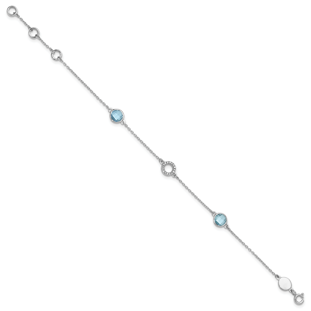 White Ice Sterling Silver Rhodium-plated 7.25 Inch Blue Topaz and Diamond Bracelet with 1 Inch Extender