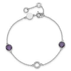 SS RH Plated White Ice Diamond & Amethyst w/1IN Ext. Bracelet