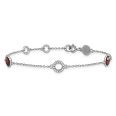 Sterling Silver RH Plated White Ice Diamond & Garnet w/1IN Ext. Bracelet