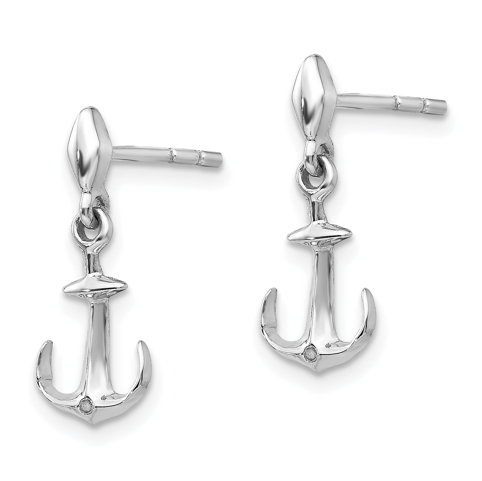 Sterling Silver Diamond Anchor Dangle Earrings Gift Ready