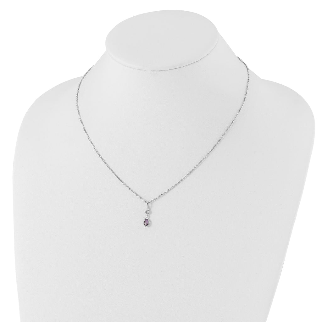 Sophia Jewelers Sterling Silver Amethyst Diamond Necklace with Extender