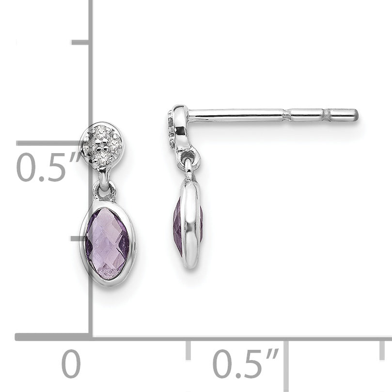 White Ice 925 Silver Amethyst & Diamond Dangle Earrings Gift Ready