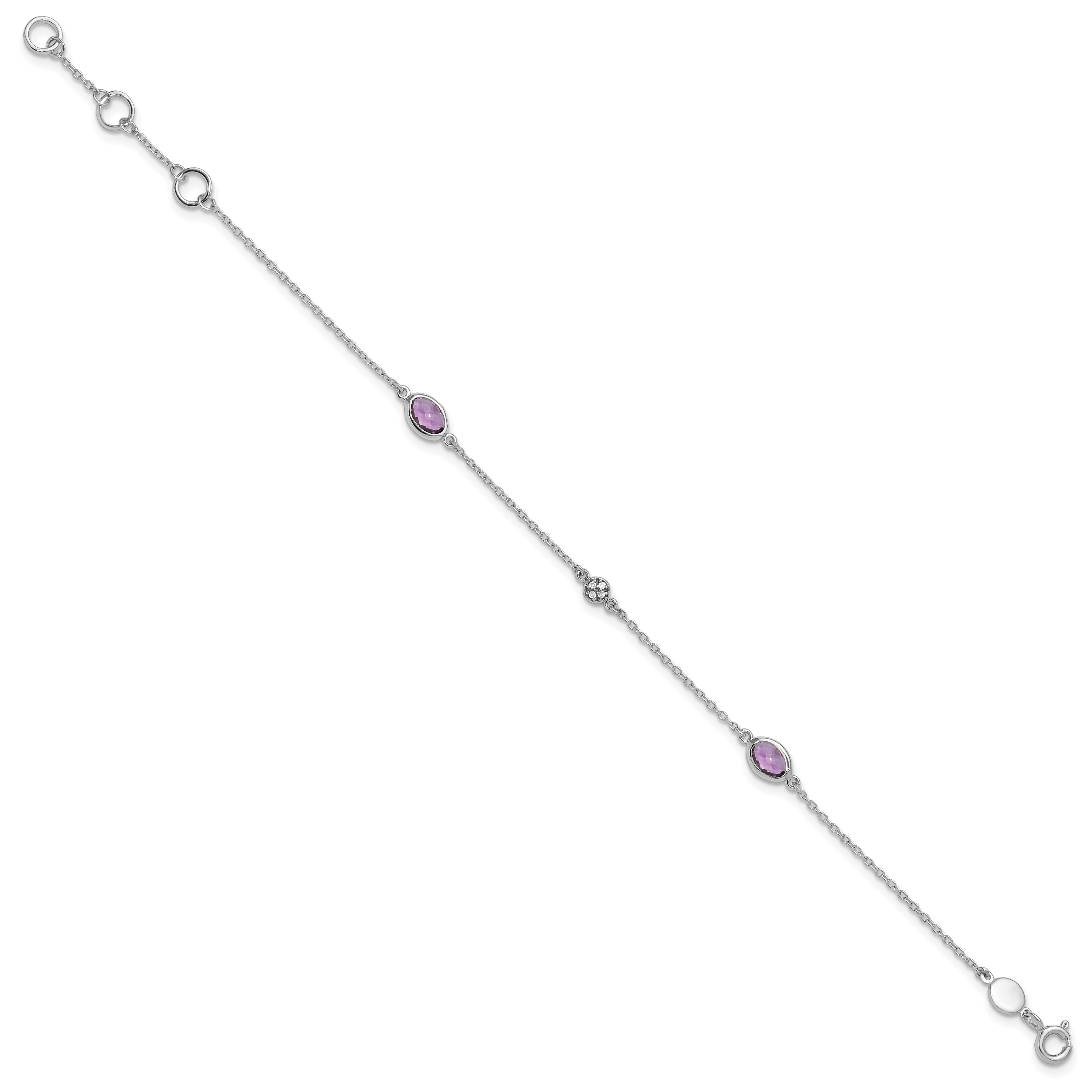 White Ice Sterling Silver Rhodium-plated 7.5 Inch Amethyst and Diamond  Bracelet with 1.25 Inch Extender Secondary image