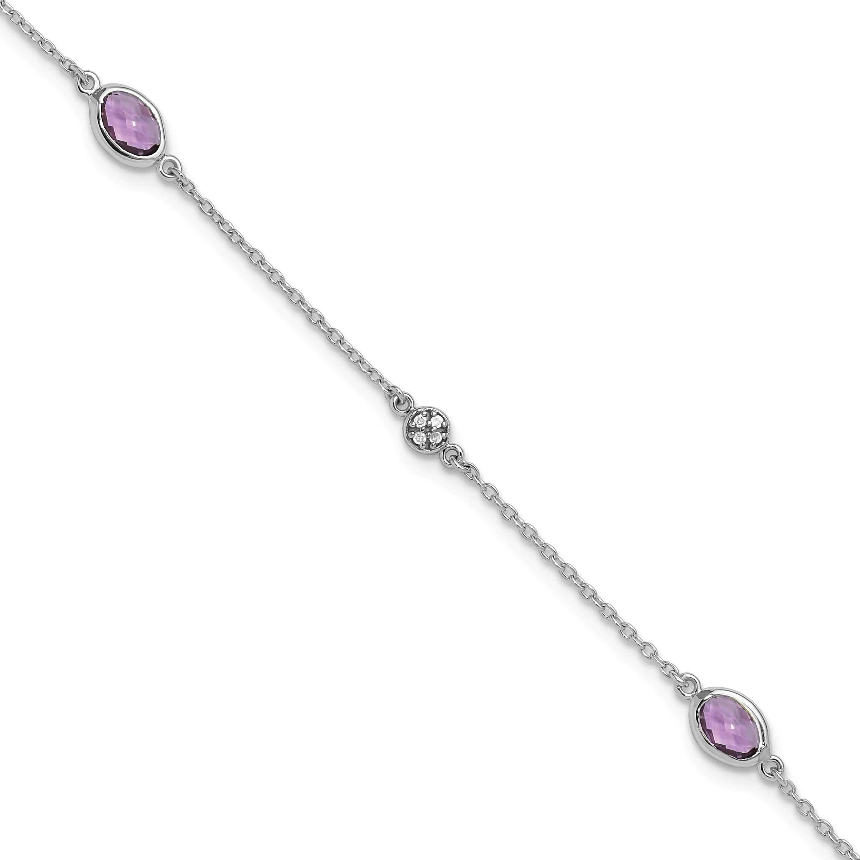 White Ice Sterling Silver Rhodium-plated 7.5 Inch Amethyst and Diamond  Bracelet with 1.25 Inch Extender Main image