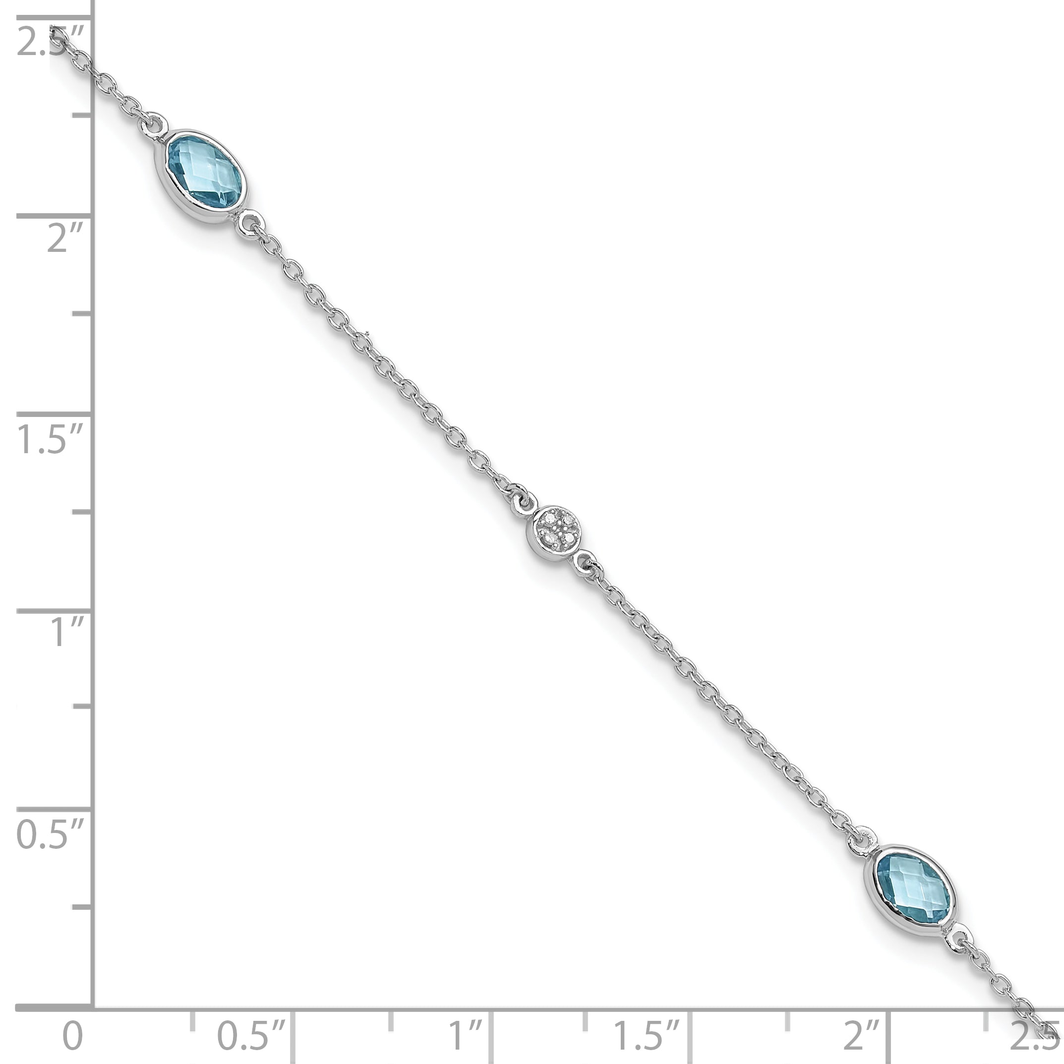 SS RH Plated White Ice Diamond and Blue Topaz with 1.25 IN Ext Bracelet