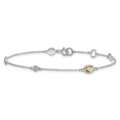 SS RH Plated White Ice Diamond and Citrine with 1.25 IN Ext Bracelet