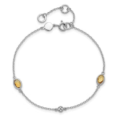 SS RH Plated White Ice Diamond and Citrine with 1.25 IN Ext Bracelet