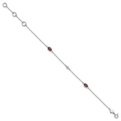 SS RH Plated White Ice Diamond and Garnet with 1.25 IN Ext Bracelet