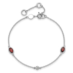 SS RH Plated White Ice Diamond and Garnet with 1.25 IN Ext Bracelet