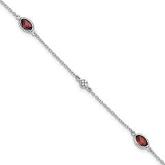 SS RH Plated White Ice Diamond and Garnet with 1.25 IN Ext Bracelet