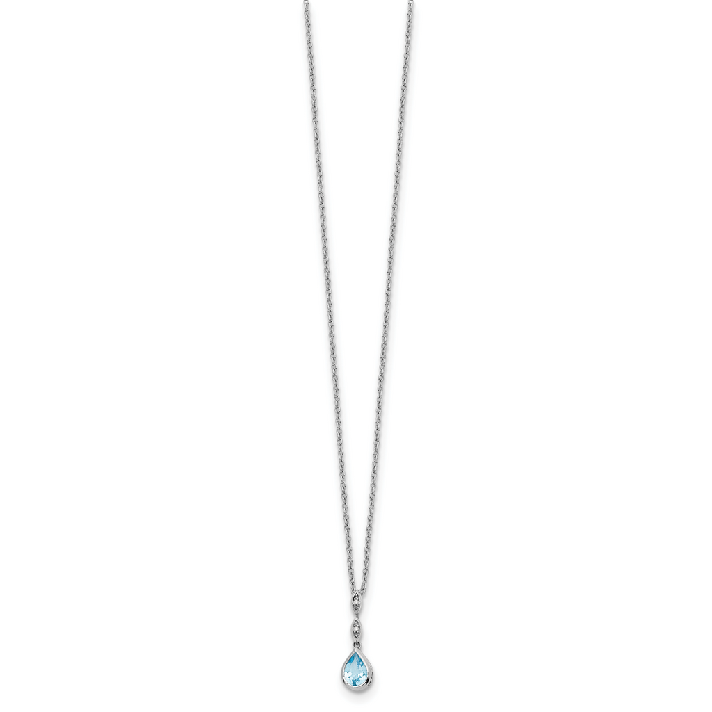 Sophia Jewelers 925 Sterling Silver Blue Topaz Diamond Teardrop Necklace