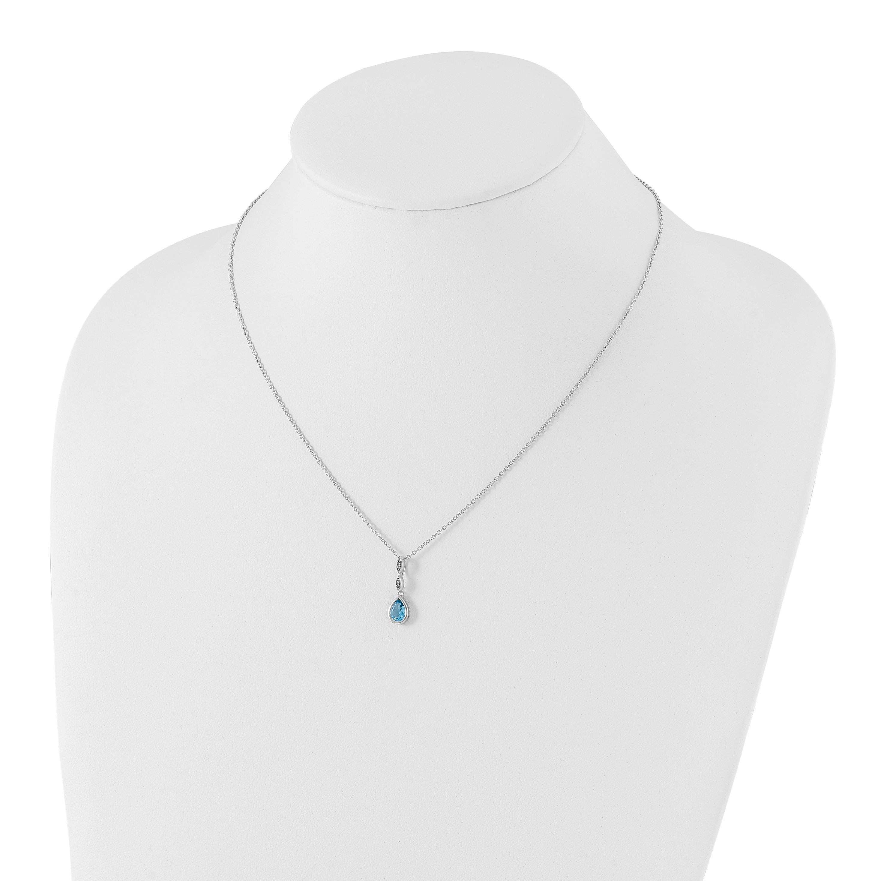 Sophia Jewelers 925 Sterling Silver Blue Topaz Diamond Teardrop Necklace