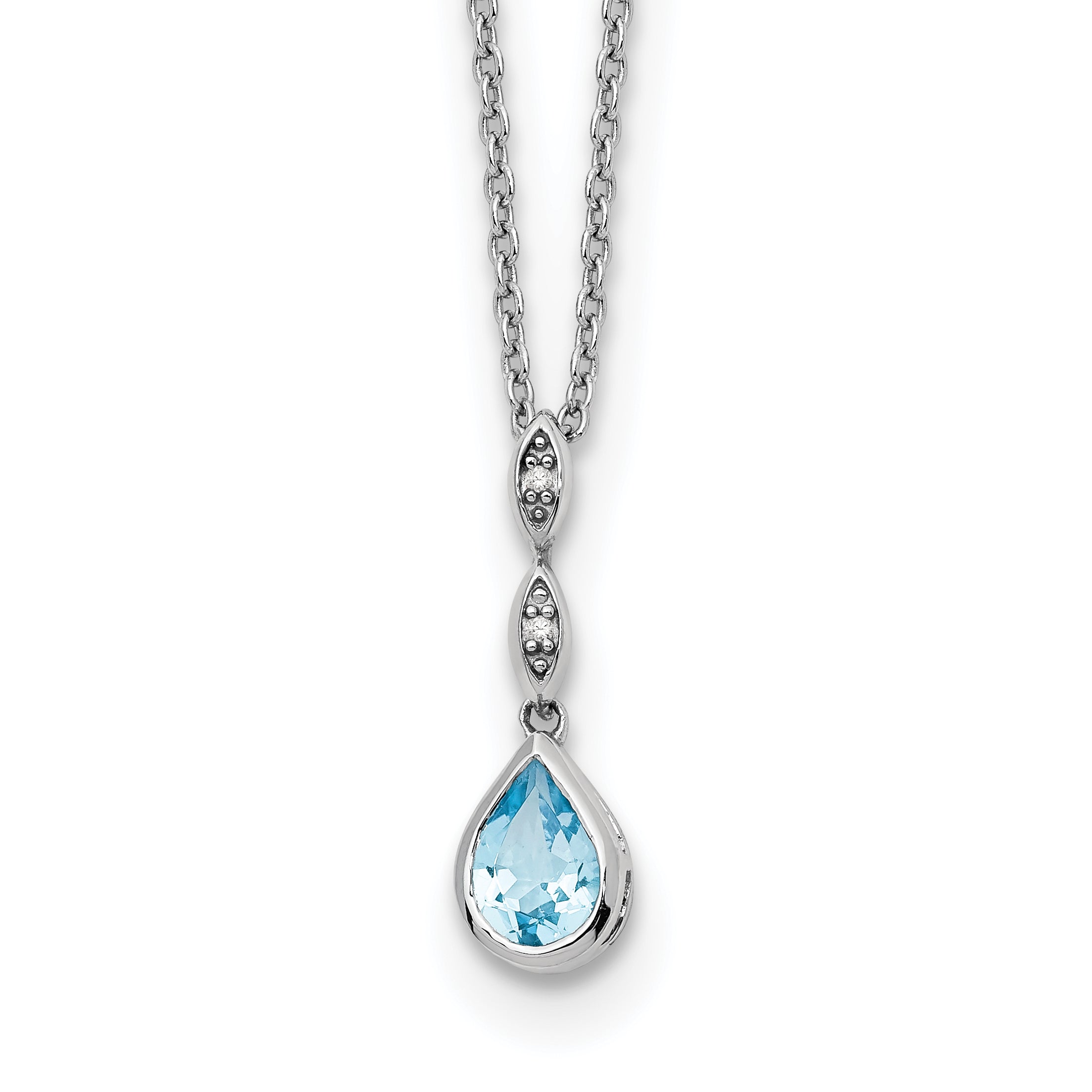 White Ice Sterling Silver Rhodium-plated 18 Inch Blue Topaz and Diamond Teardrop Necklace with 2 Inch Extender Main image