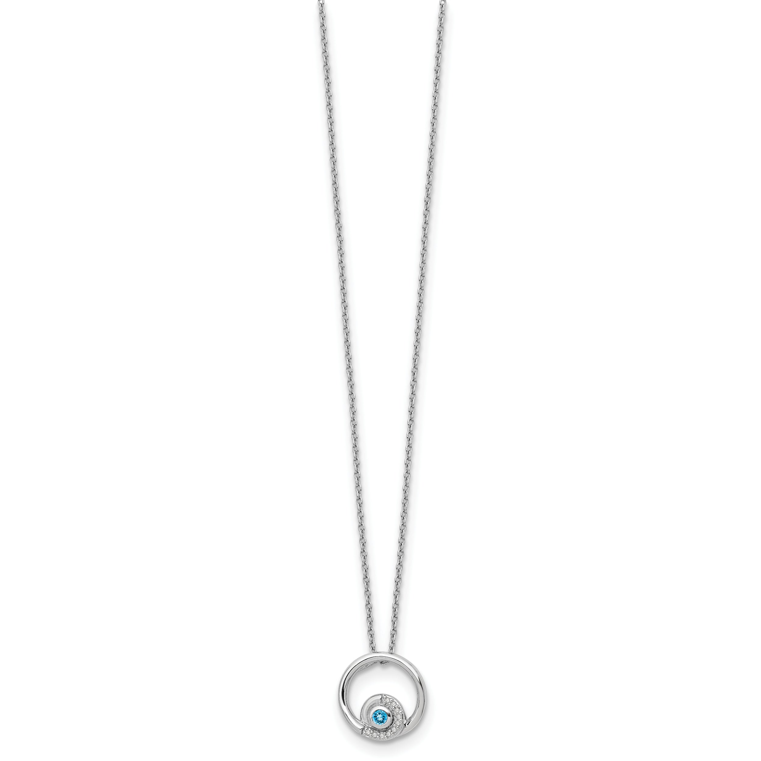 Sophia Jewelers Sterling Silver Blue Topaz Diamond Necklace with Rhodium Finish