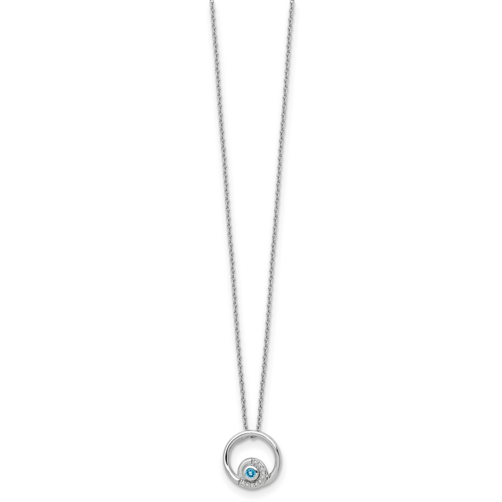 Sophia Jewelers Sterling Silver Blue Topaz Diamond Necklace with Rhodium Finish
