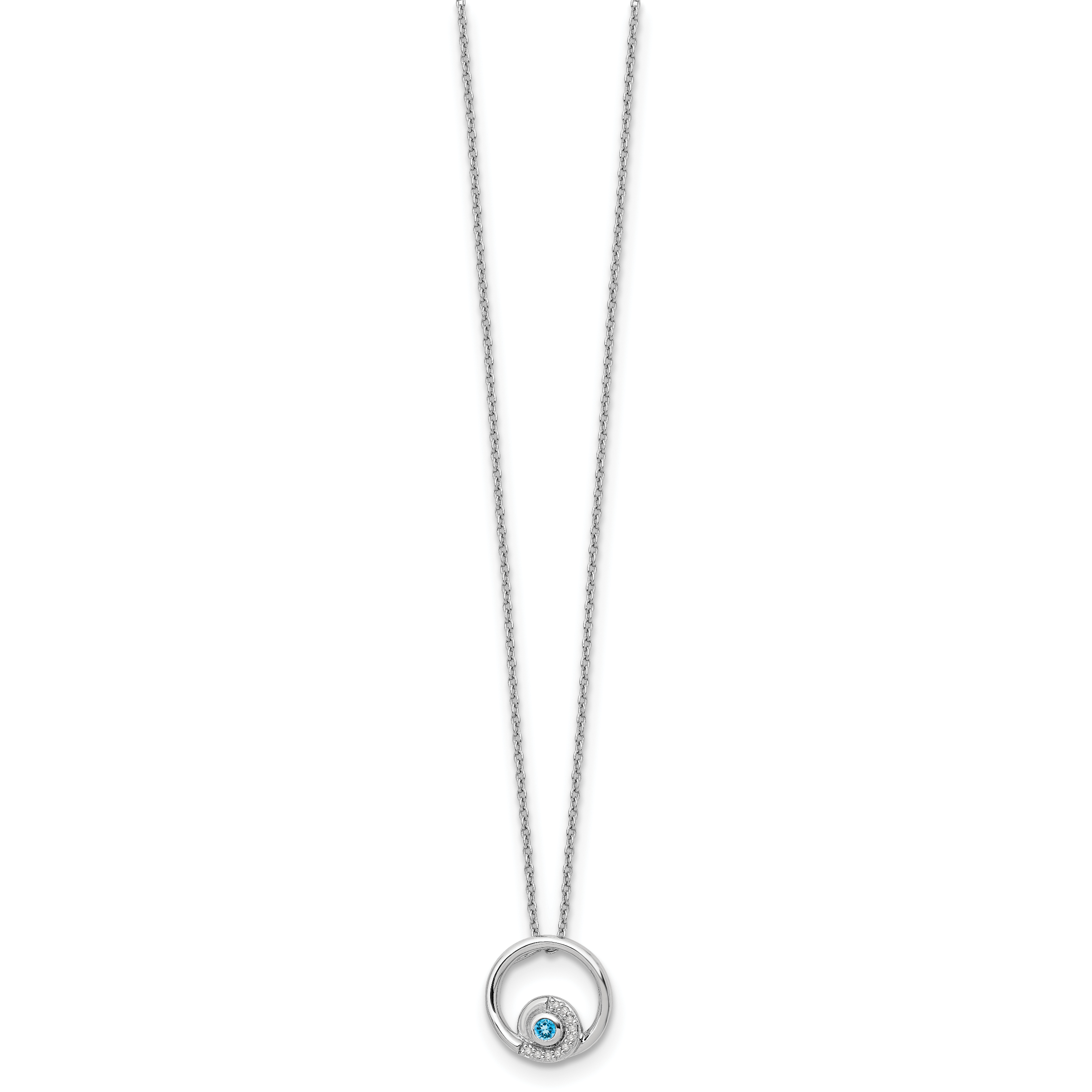 Sophia Jewelers Sterling Silver Blue Topaz Diamond Necklace with Rhodium Finish