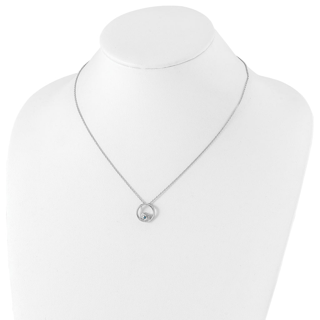 Sophia Jewelers Sterling Silver Blue Topaz Diamond Necklace with Rhodium Finish