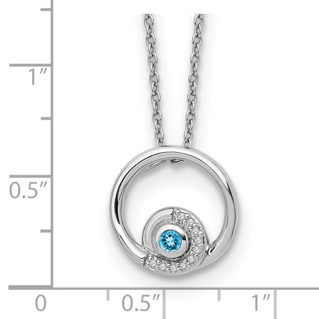 Sophia Jewelers Sterling Silver Blue Topaz Diamond Necklace with Rhodium Finish
