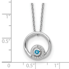 Sophia Jewelers Sterling Silver Blue Topaz Diamond Necklace with Rhodium Finish