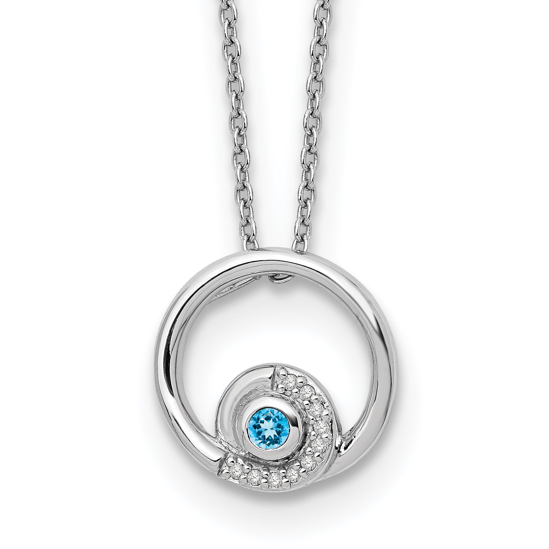 White Ice Sterling Silver Rhodium-plated 18 Inch Blue Topaz and Diamond Necklace with 2 Inch Extender Main image