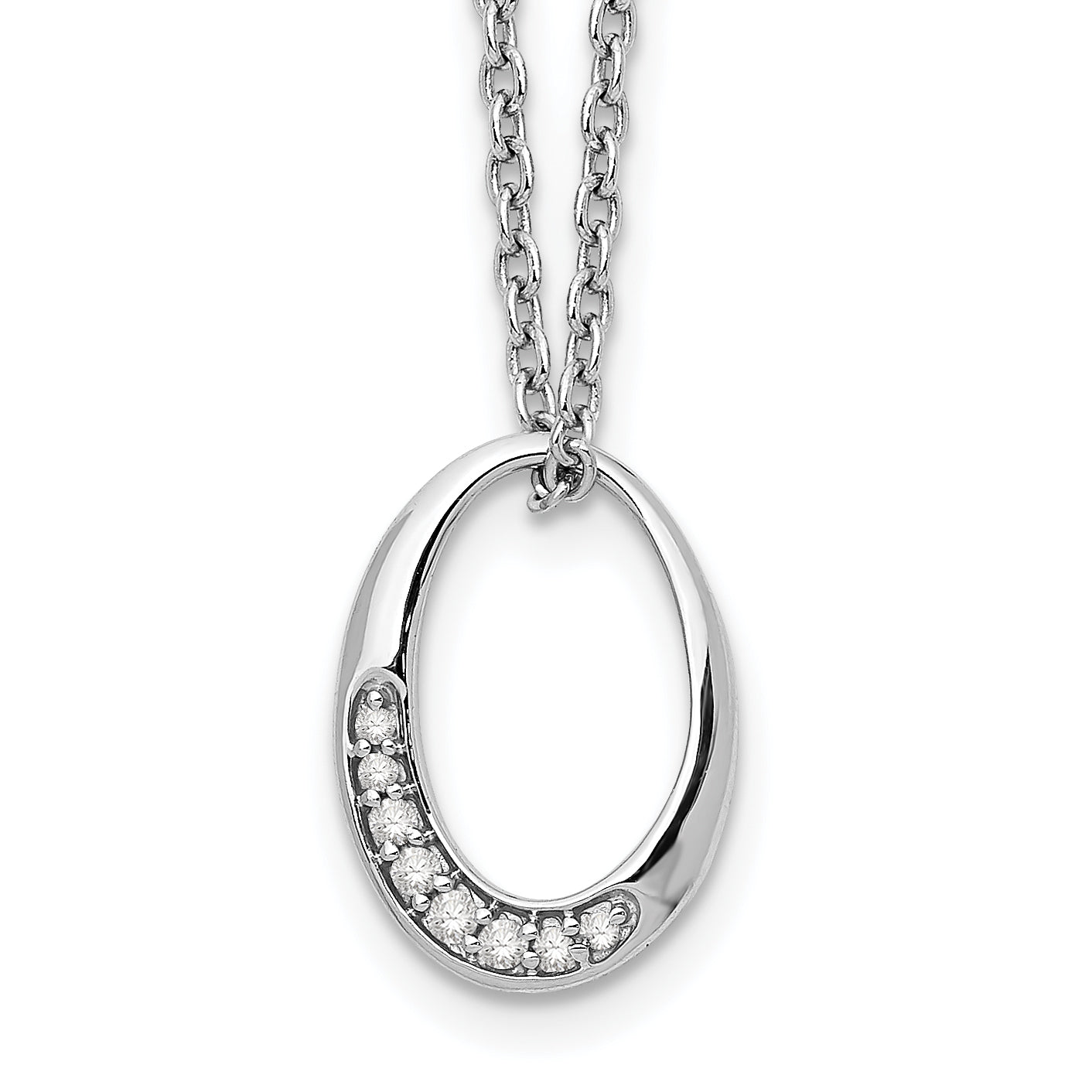 White Ice Sterling Silver Rhodium-plated 18 Inch Diamond Open Oval Necklace with 2 Inch Extender Main image