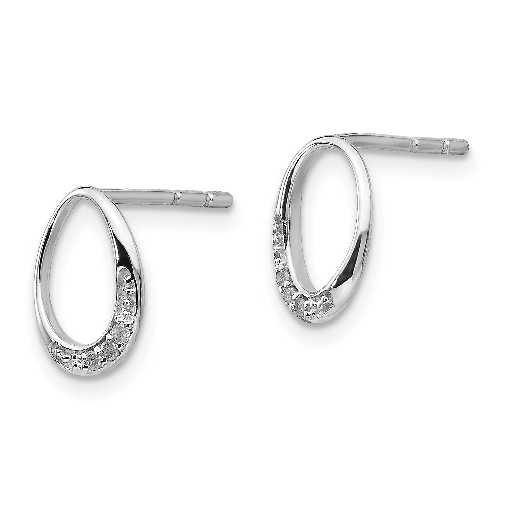Sterling Silver Diamond Oval Earrings with Polished Rhodium Finish Secondary image