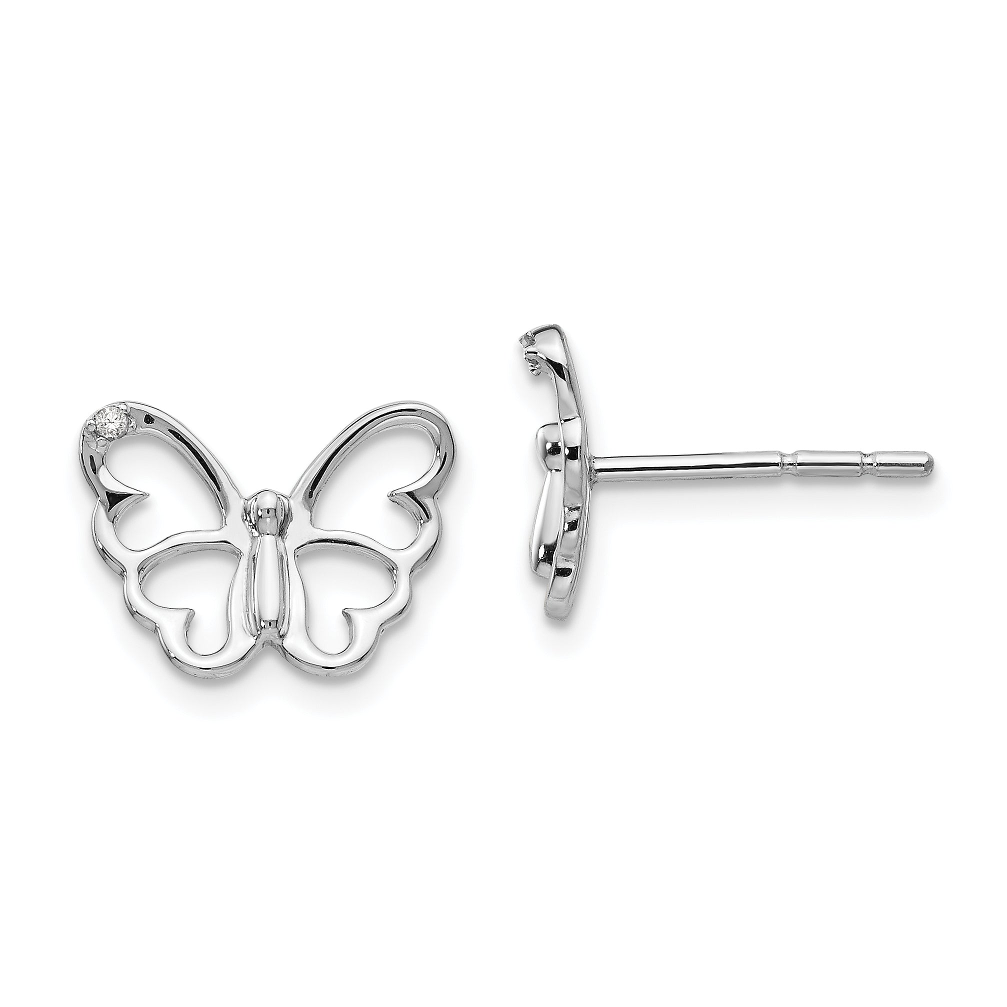 White Ice Sterling Silver Rhodium-plated Diamond Butterfly Post Earrings Main image