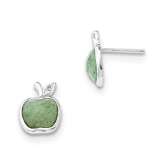Sterling Silver White Ice Green Aventurine and 1/2pt Diamond Post Earrings