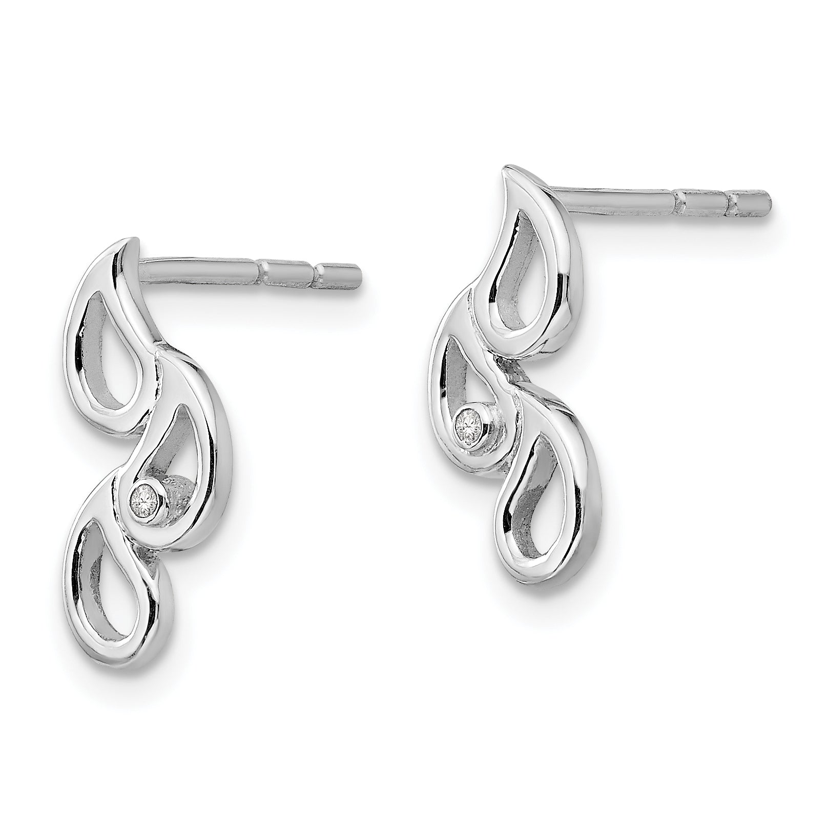 White Ice Sterling Silver Diamond Raindrop Earrings with Rhodium Polish Gift Ready Secondary image