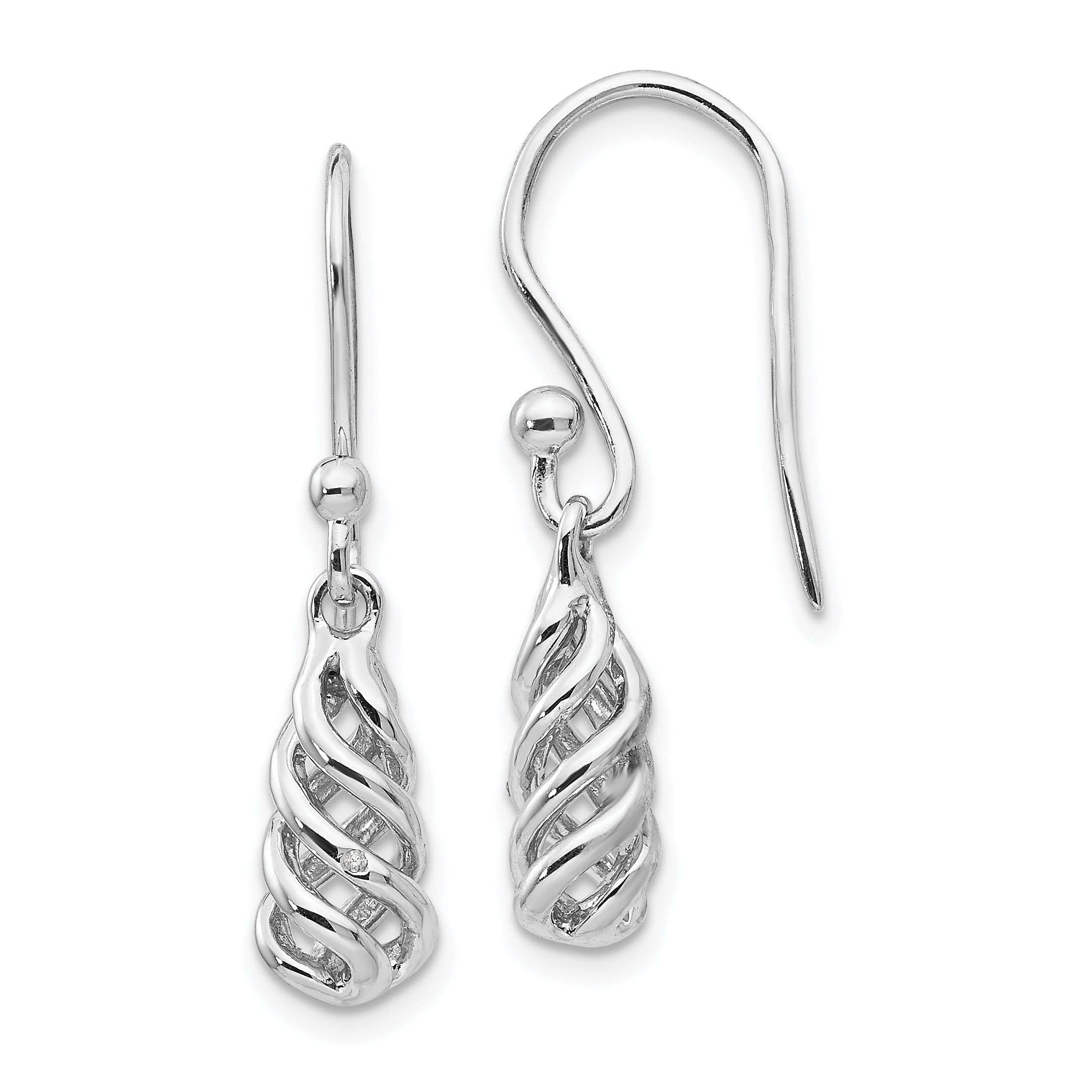 White Ice Sterling Silver Rhodium-plated Diamond Spiral Dangle Shepherd Hook Earrings Main image